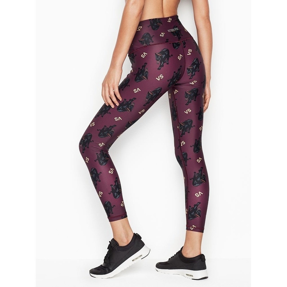 😀‎ Victoria Sport Black Panther Crown Chain Print Leggings Womens M Burgundy
